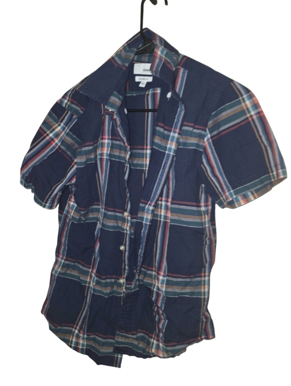 8/11/28. Mens Sonoma Navy Multi-Color Plaid Short-Sleeve Button-Down Shirt
